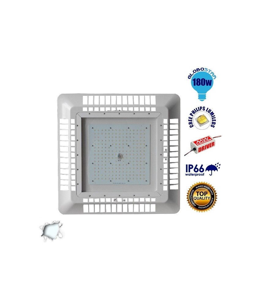 GloboStar® 115091 Φωτιστικό Οροφής για Βενζινάδικα Gas Station 180W AC 230V 25200lm 60° Αδιάβροχο IP65 Φυσικό Λευκό 5000K